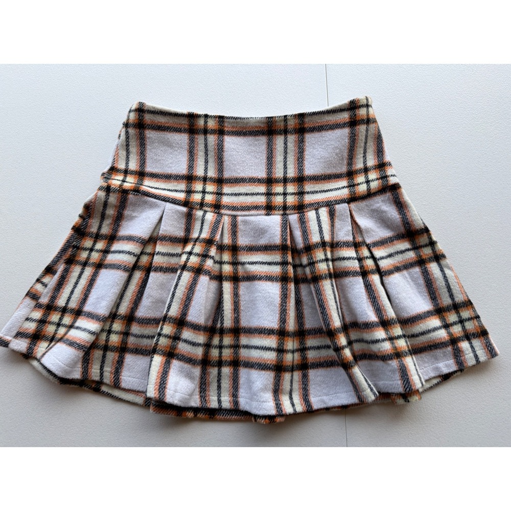 Blue Rain Francesca's Plaid Pleat Ivory Mini Skirt Size M NWT Preppy Twee Skater